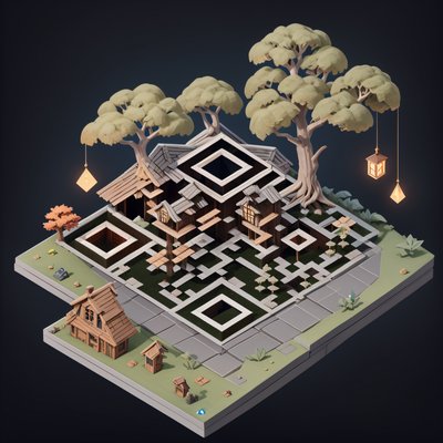 Isometric Tree House Diorama QR Code Art