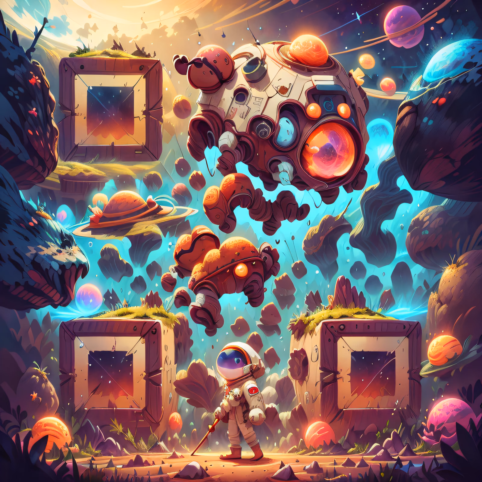 Astronaut Asteroid Field Cartoon QR Code for Posters — image 1