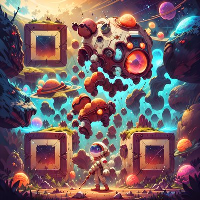 宇航员小行星带卡通二维码设计海报