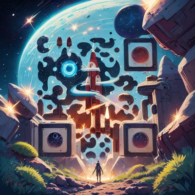 Cartoon Rocket Launch Space Scene QR Code for Posters