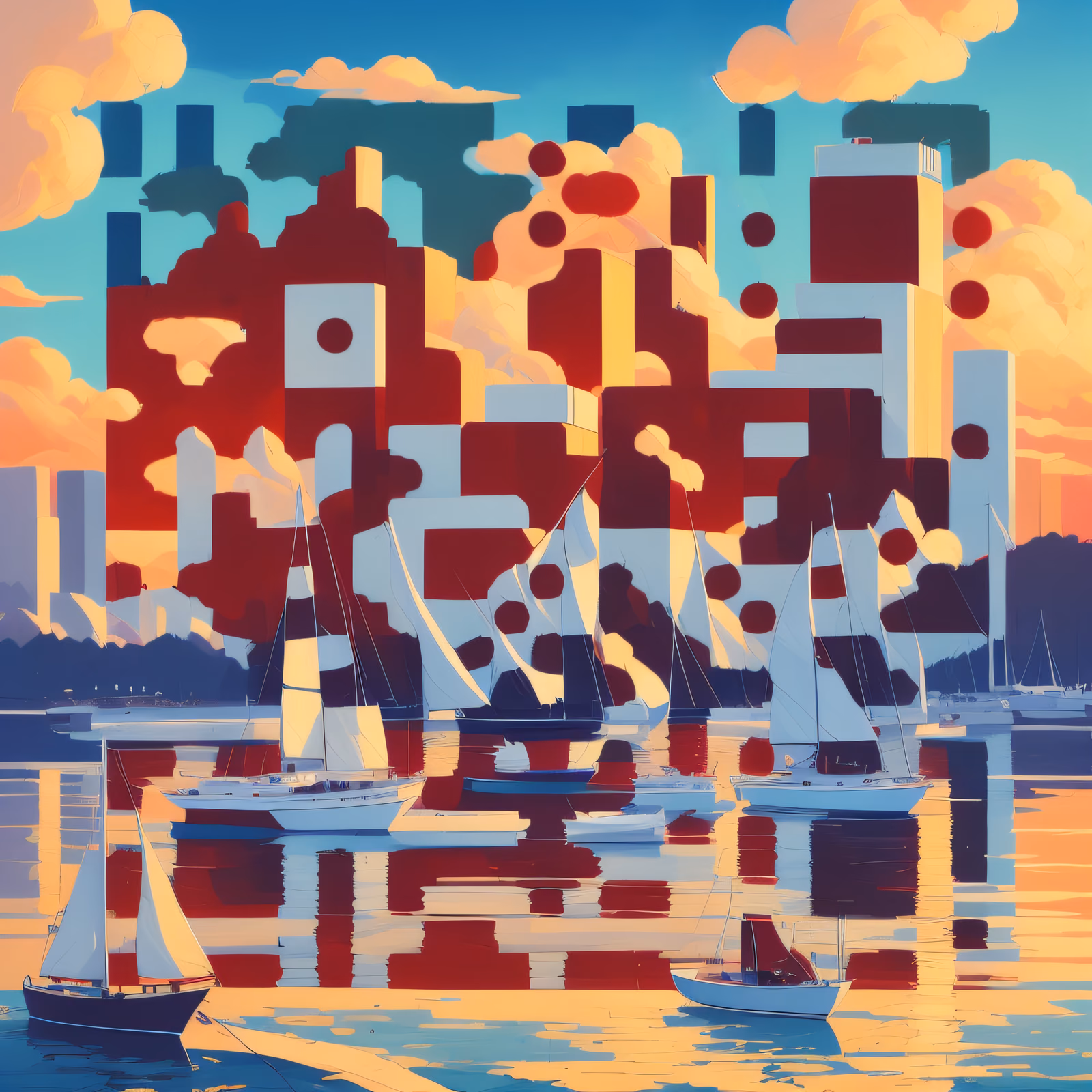 Harbor Skyline Sailboats Vector QR Code Art — image 1