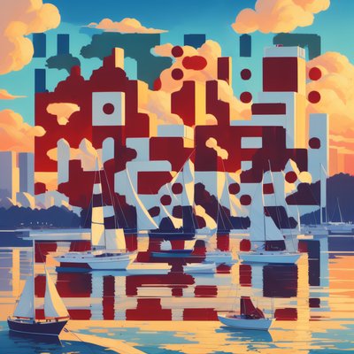 Harbor Skyline Sailboats Vector QR Code Art