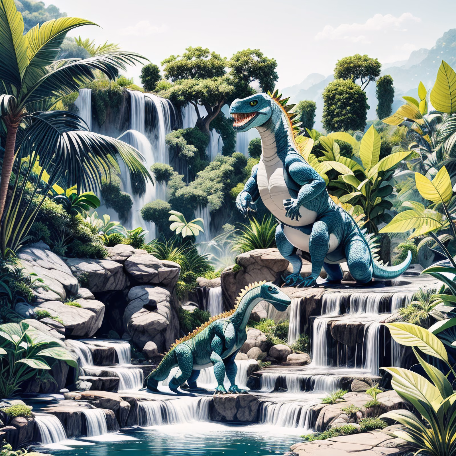Dinosaurs at Jungle Waterfall QR Code for Posters — image 1