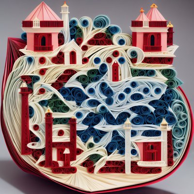 Quilled Paper Lighthouse Landscape QR Code Art