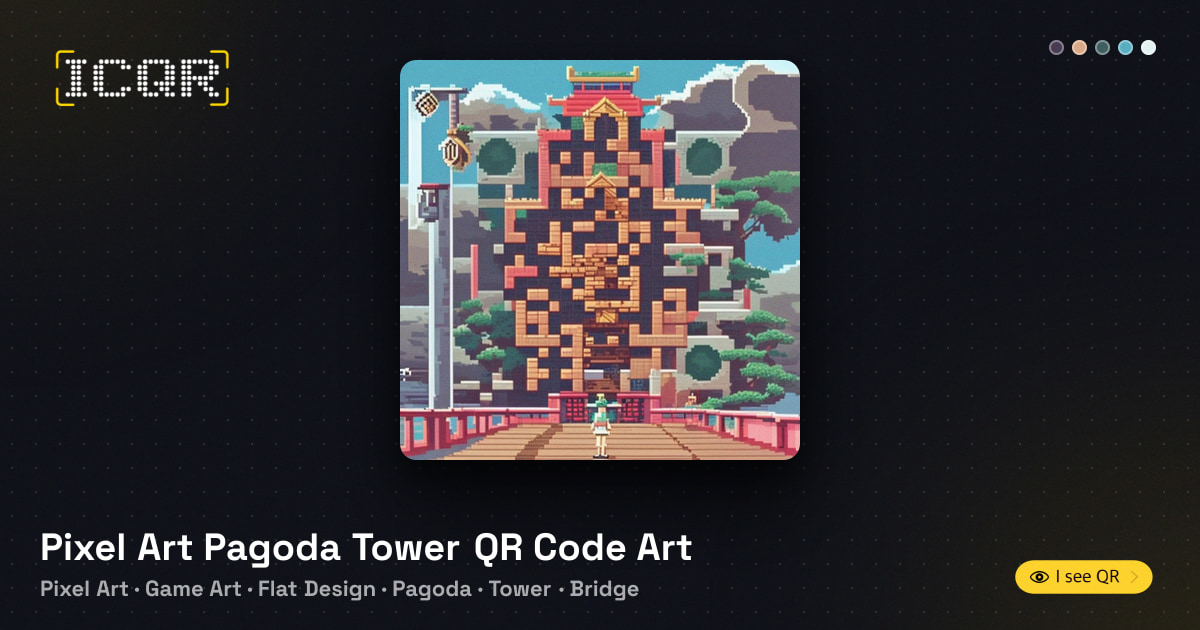 Pixel Art Pagoda Tower QR Code Art • ICQR