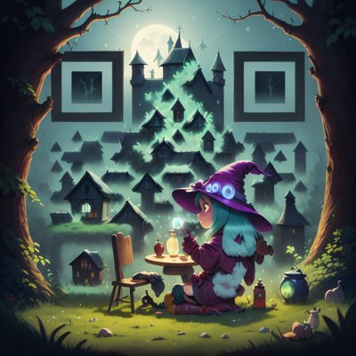 Little Witch Potion Cartoon QR Code for Posters