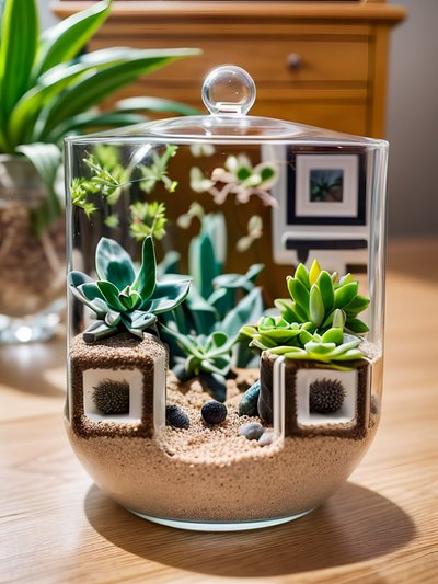 Glass Terrarium Succulents Photo QR Code Art