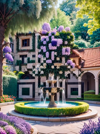 Courtyard Fountain Flower Garden QR Code Art