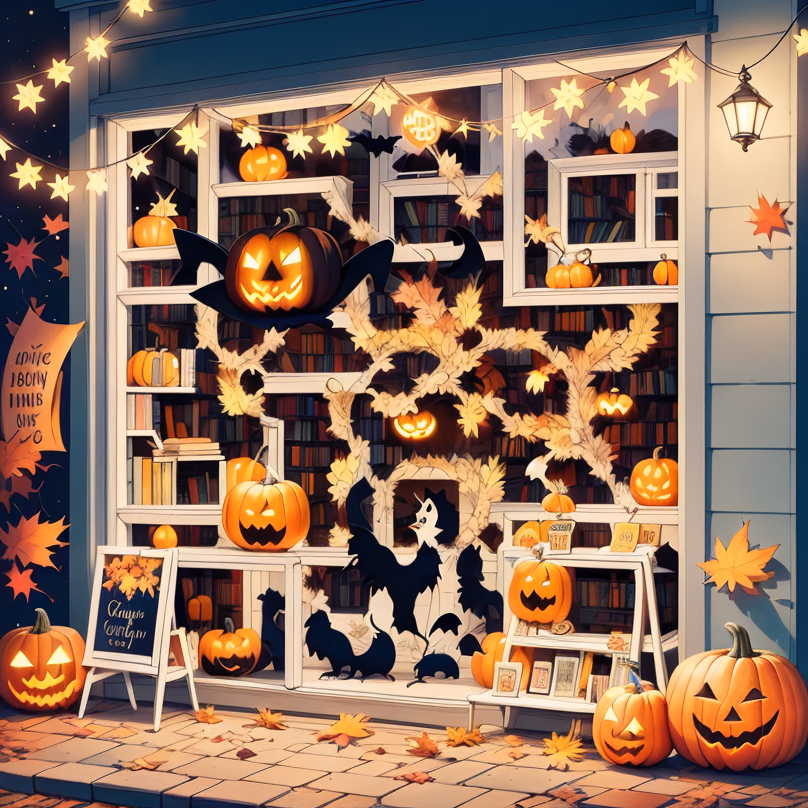 Halloween Bookstore Window Cartoon QR Code for Storefront Displays — image 1