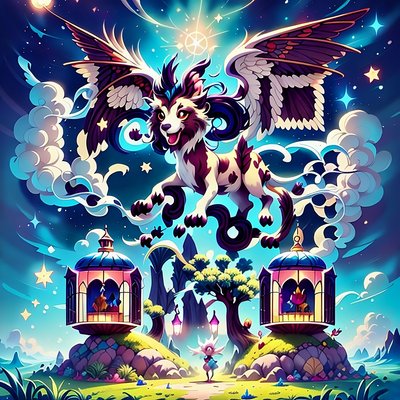 有翼狮鹫奇幻卡通二维码艺术,适用于书籍封面