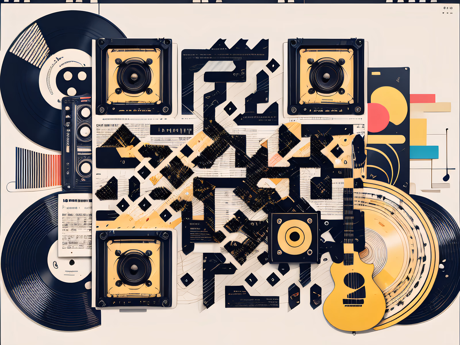 Vinyl Speaker Guitar Collage QR Code for Posters — image 1
