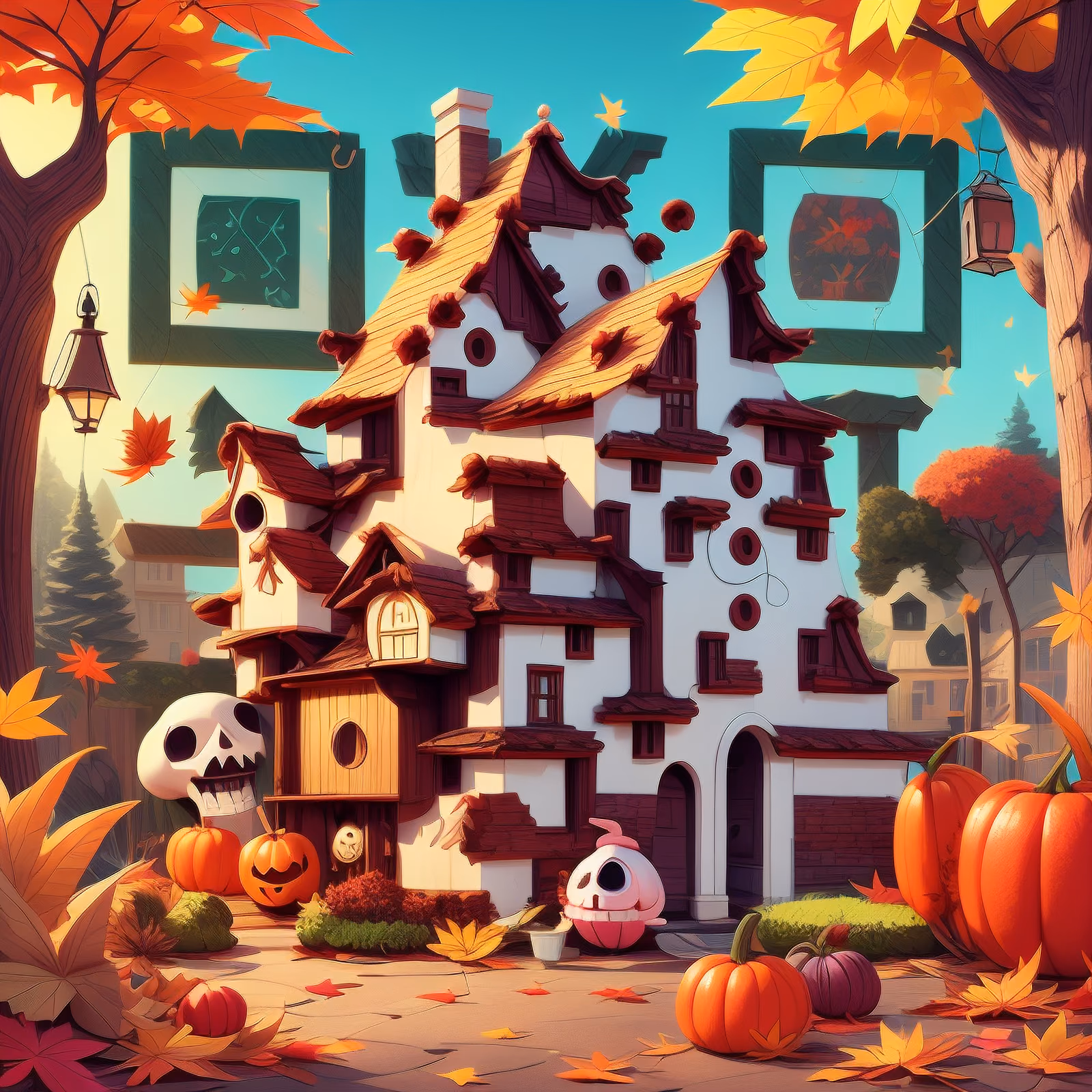Haunted Autumn House Cartoon QR Code for Posters — image 1