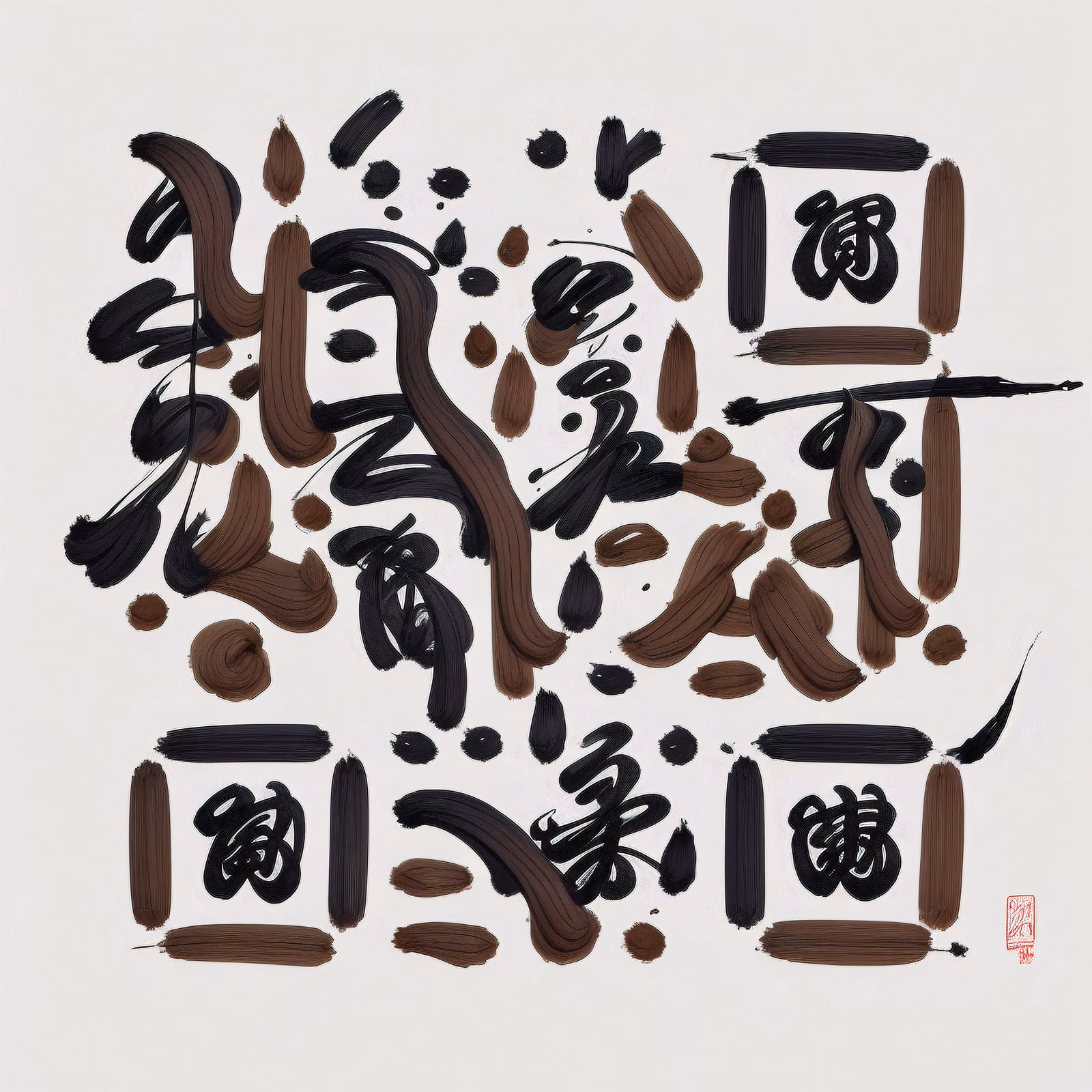 水墨书法笔触二维码艺术 — 图片 1
