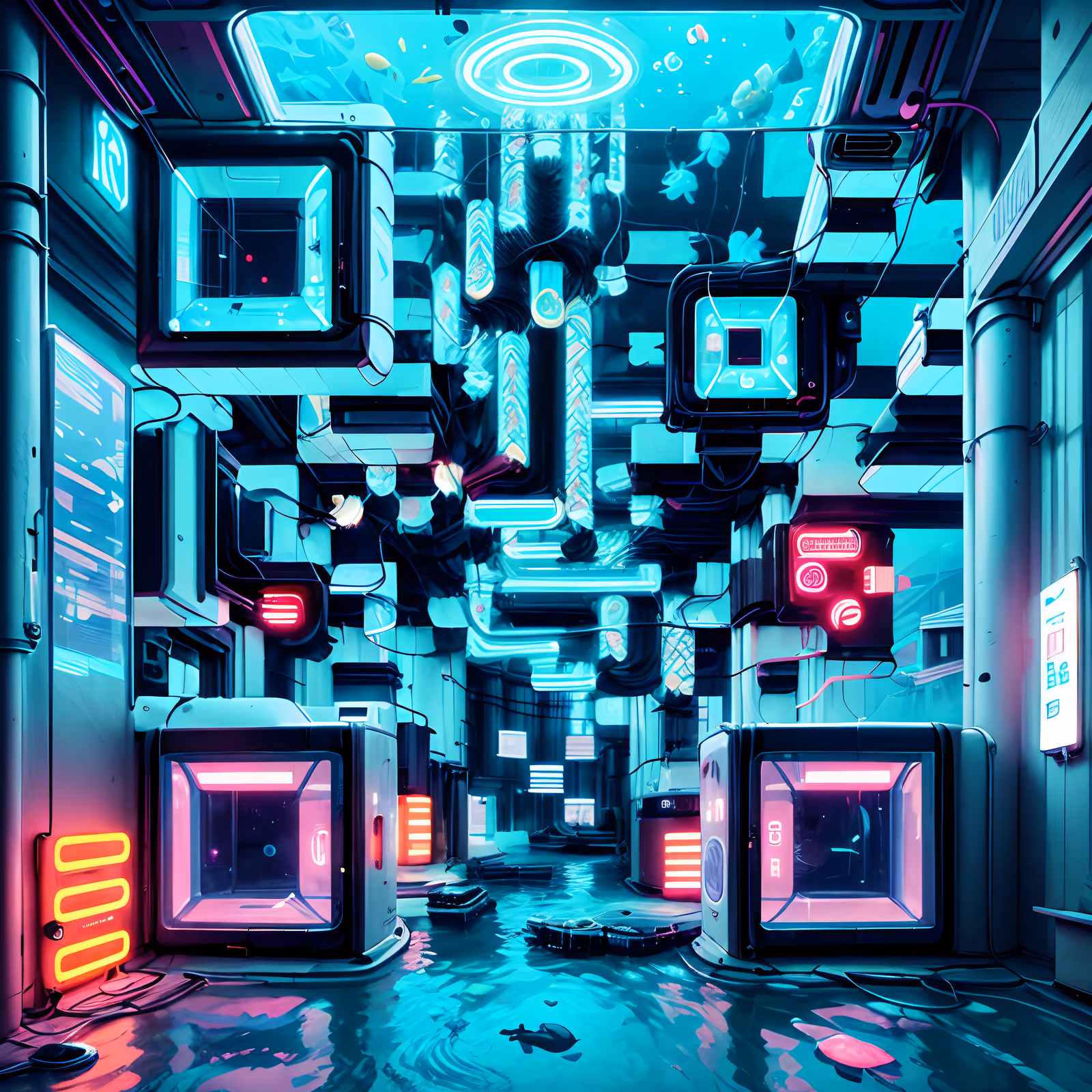 Underwater Neon Research Facility Cyberpunk QR Code Art — image 1