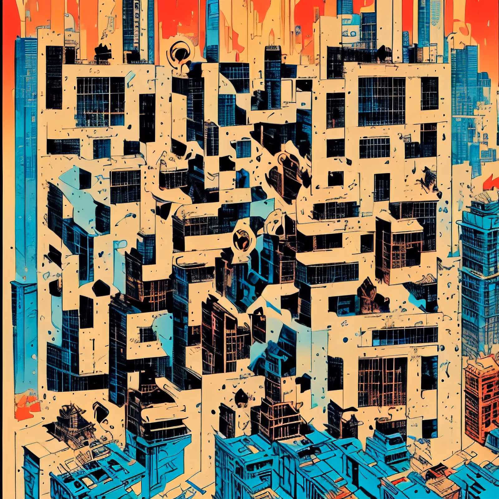 Comic Style Skyscraper City QR Code for Posters — image 1