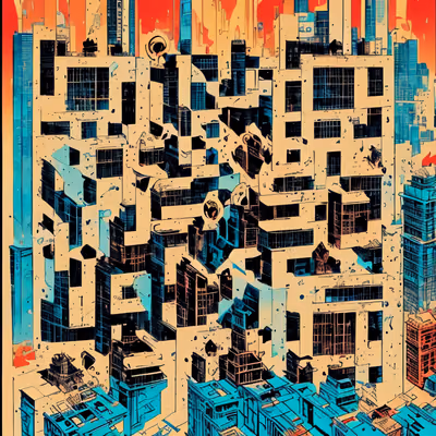 Comic Style Skyscraper City QR Code for Posters — image 1