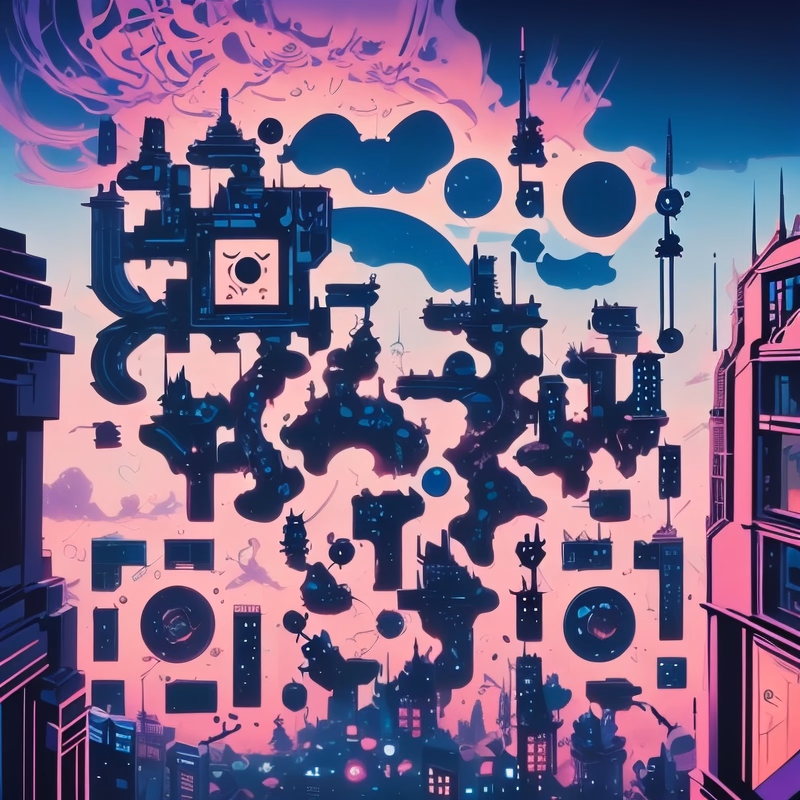 Surreal Cyberpunk Cityscape Comic QR Code for Posters — image 1