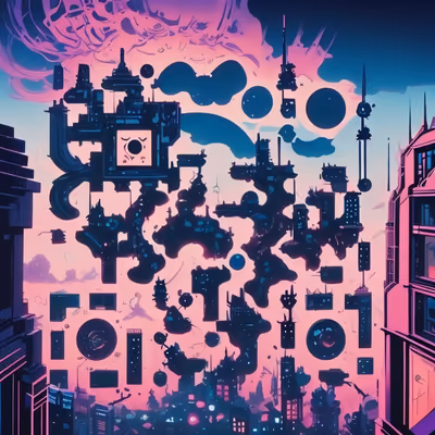 Surreal Cyberpunk Cityscape Comic QR Code for Posters — image 1