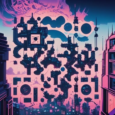 Surreal Cyberpunk Cityscape Comic QR Code for Posters