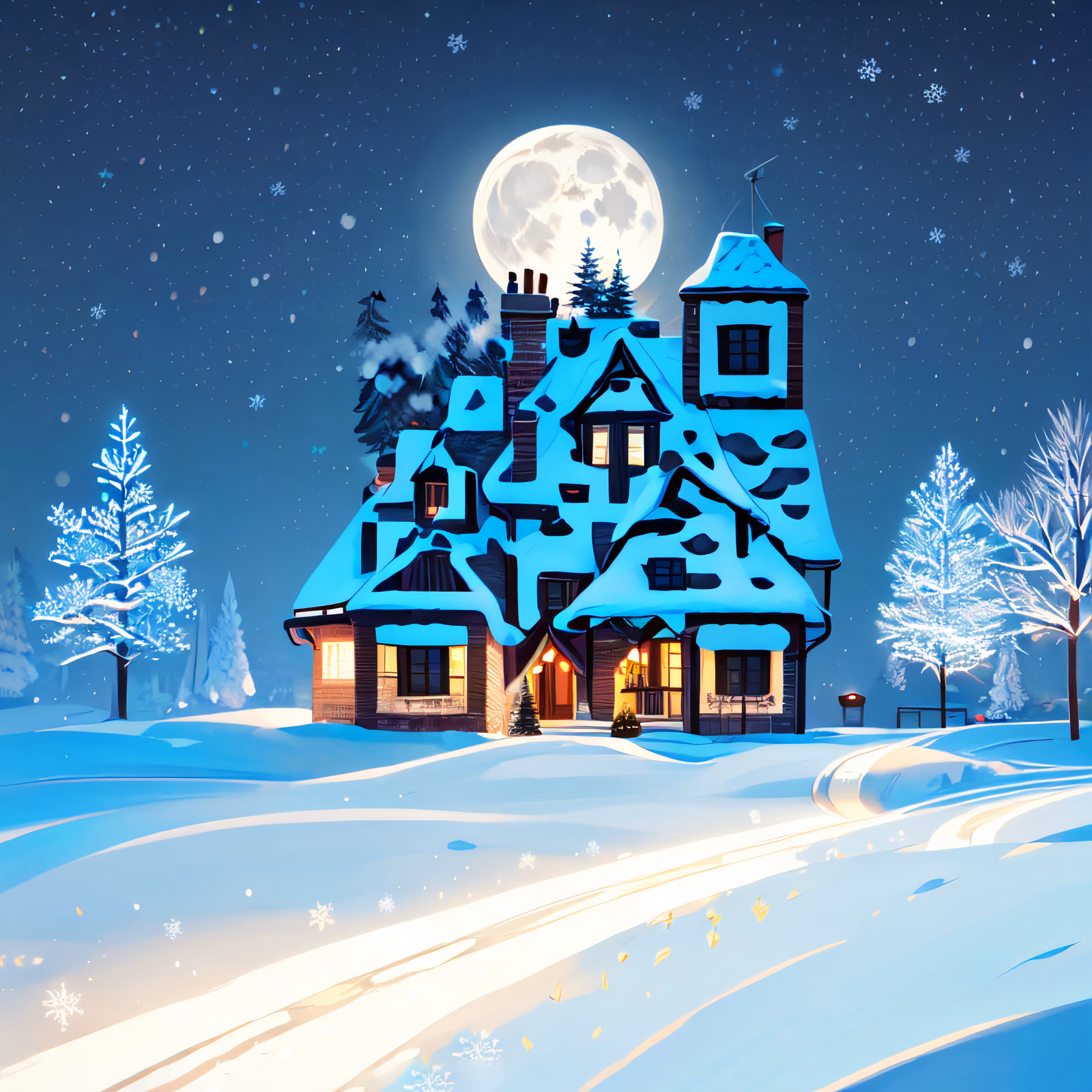 Snowy Moonlit House Christmas QR Code for Greeting Cards — image 1