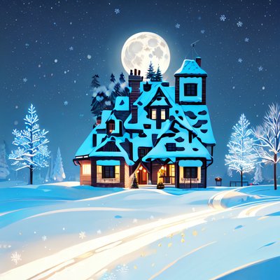 Snowy Moonlit House Christmas QR Code for Greeting Cards