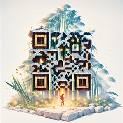 Bamboo Treehouse Forest Game Art QR Code for Posters