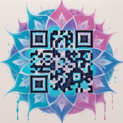 Teal and Pink Petal Mandala QR Code Art