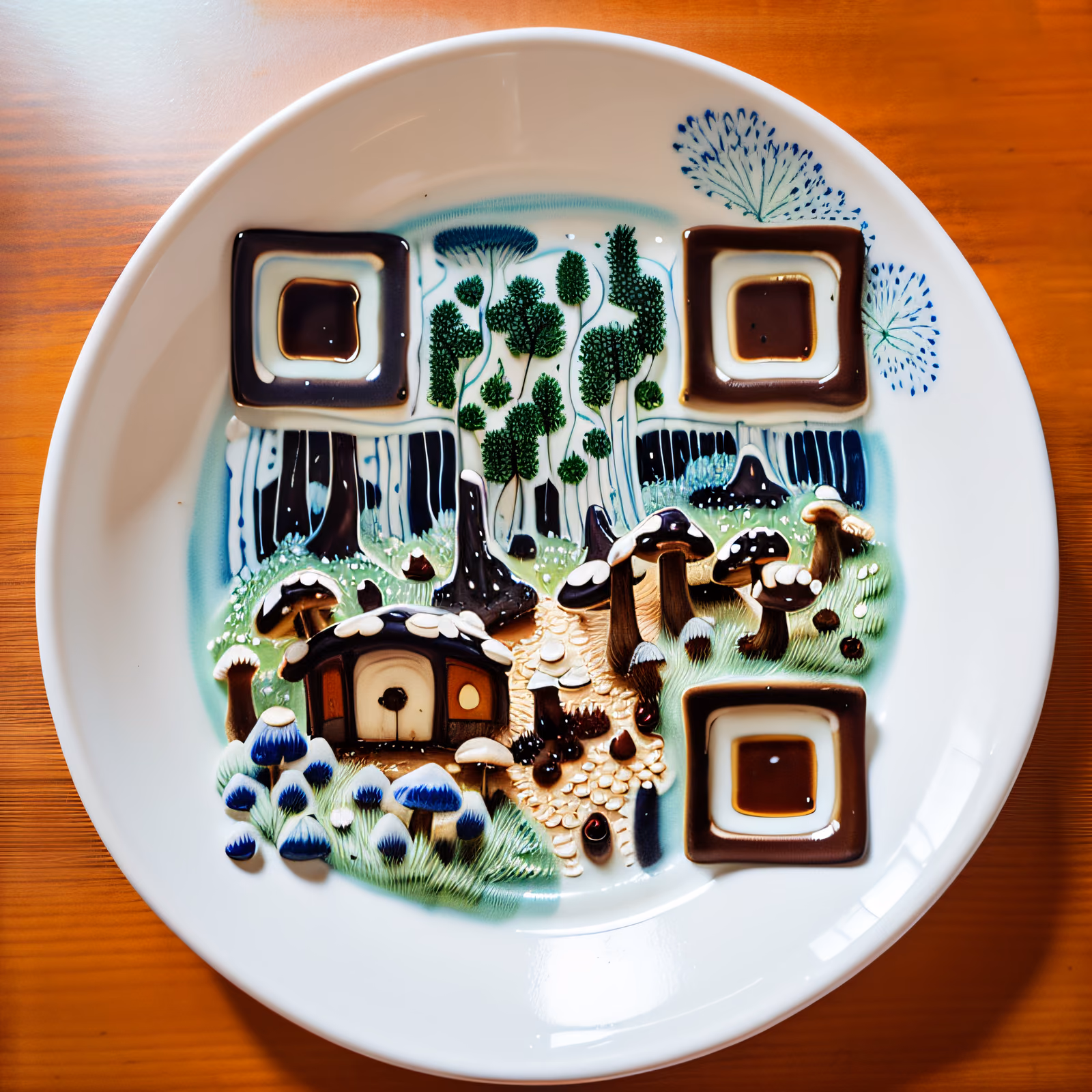 Mushroom Forest Ceramic Plate QR Code Art — image 1