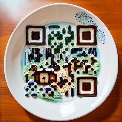 Mushroom Forest Ceramic Plate QR Code Art