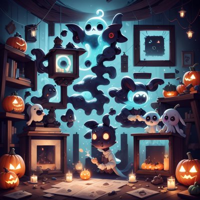 Cute Ghosts Halloween Game Art QR Code for Posters
