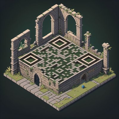 Isometric Ivy Ruins Game Art QR Code for Posters