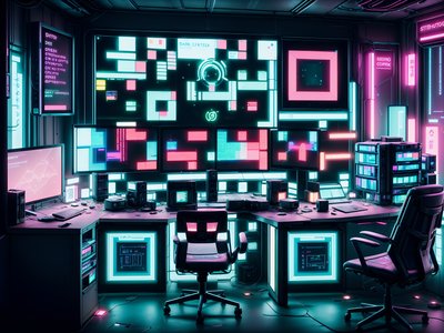 Cyberpunk Monitor Room Neon QR Code for Posters