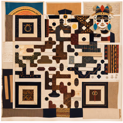 African Textile Mask Collage QR Code Art — image 1