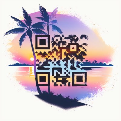 Закат с пальмами в стиле тату: QR-код для временных тату