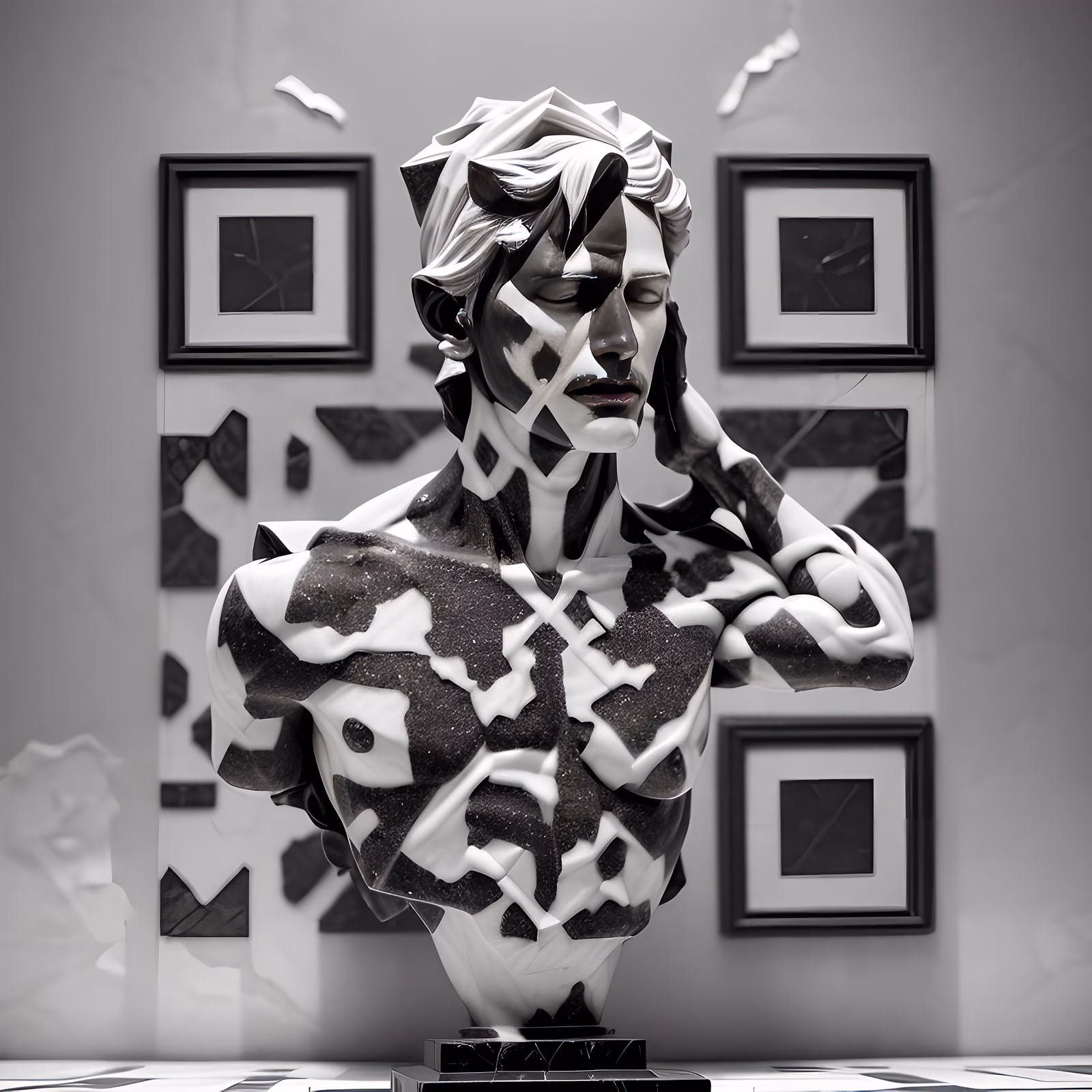 Чёрно-белый мраморный бюст мужчины: QR-код арт — изображение 1