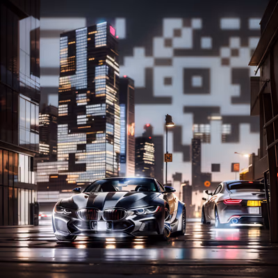 未来感跑车夜晚城市 二维码艺术 — 图片 1