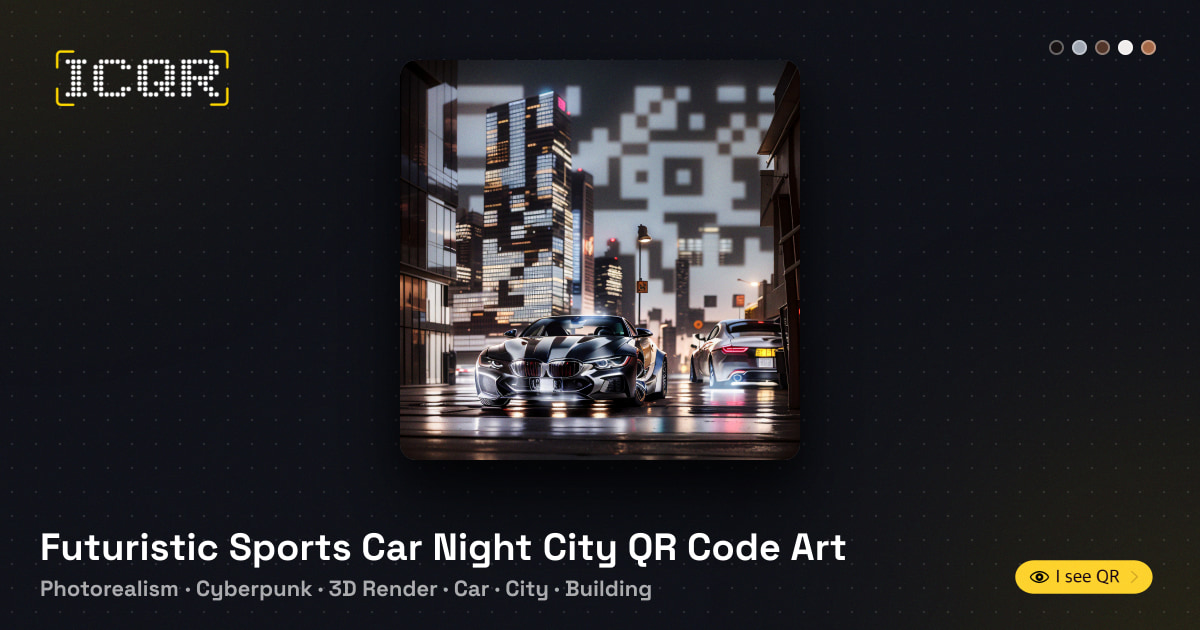 Futuristic Sports Car Night City QR Code Art • ICQR