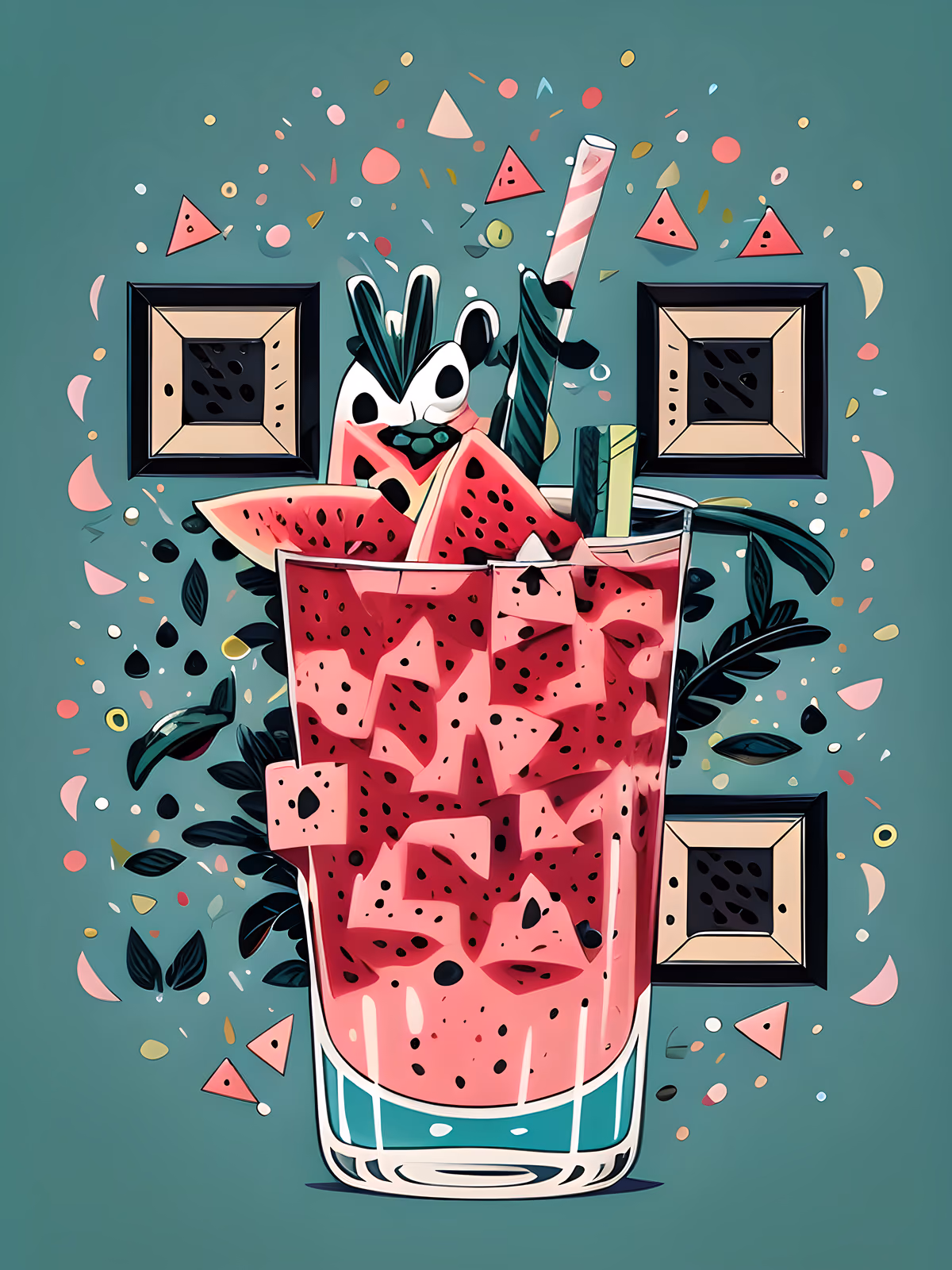 Watermelon Cocktail Cartoon QR Code for Restaurant Menus — image 1
