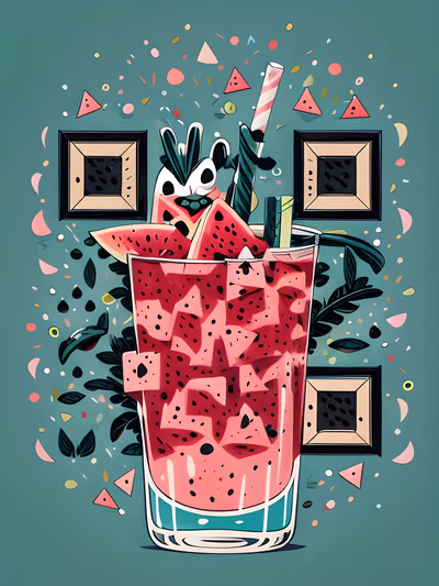 Watermelon Cocktail Cartoon QR Code for Restaurant Menus — image 1
