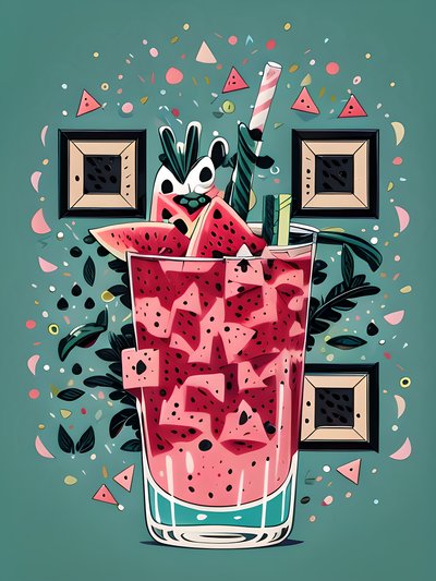 Watermelon Cocktail Cartoon QR Code for Restaurant Menus