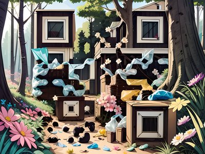 Лес с пластиковым мусором: мультяшный QR-код для постеров