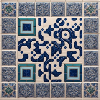 Blue Azulejo Tilework QR Code Art