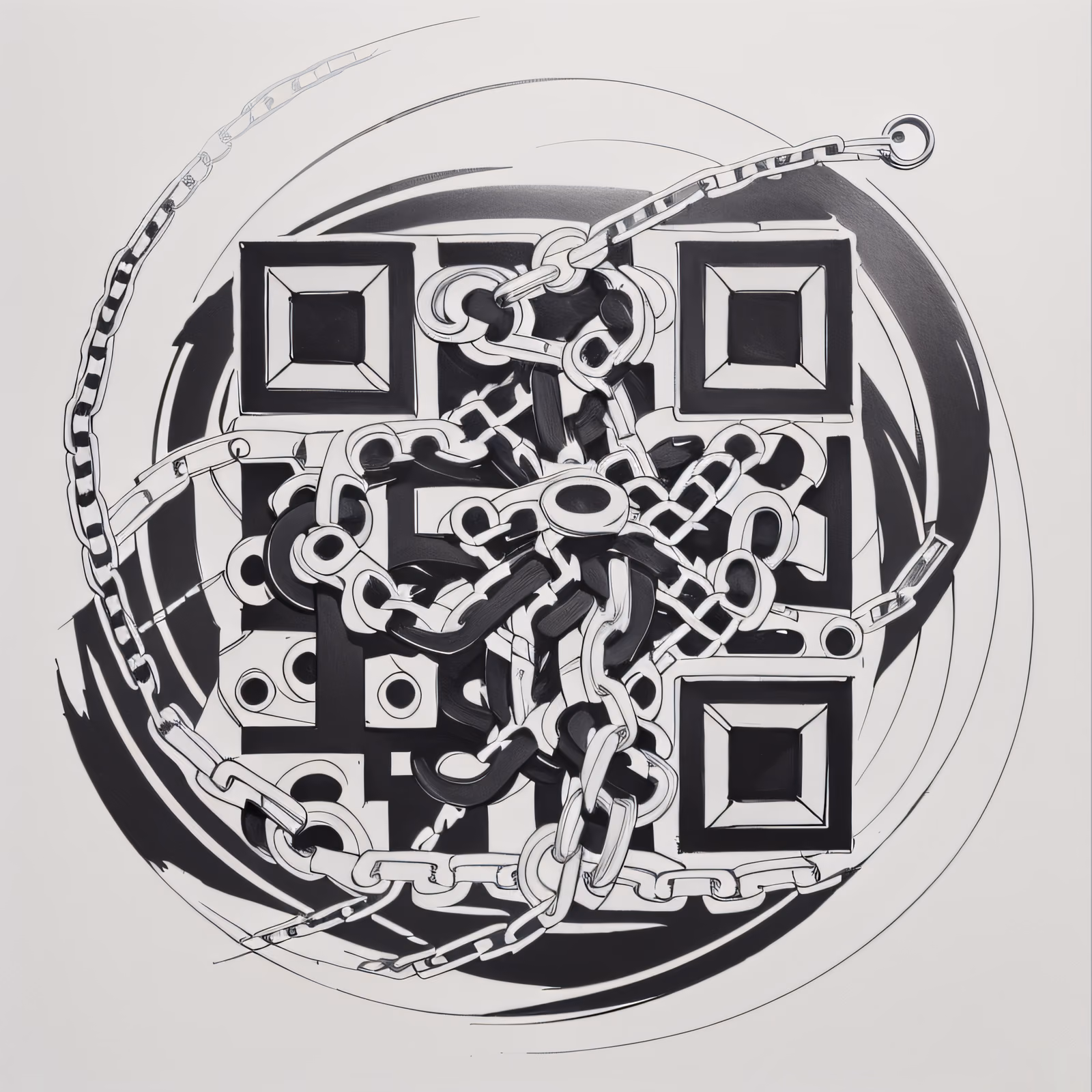QR-код в стиле татуировки тушью: переплетённые цепи для временных тату — изображение 1