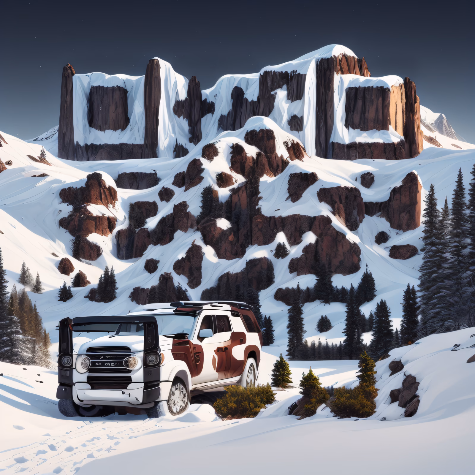 Snowy Mountain SUV Digital Painting QR Code Art — image 1
