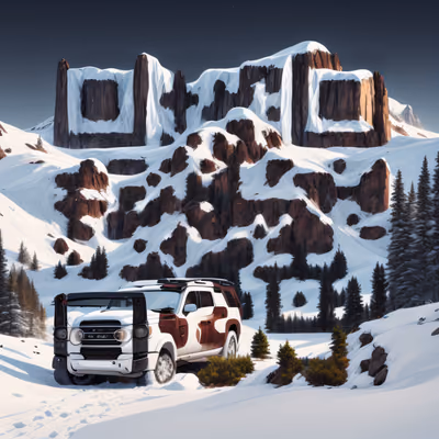 Snowy Mountain SUV Digital Painting QR Code Art — image 1