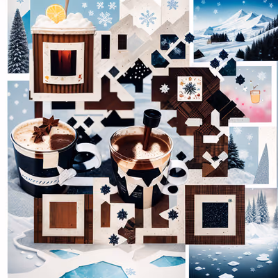 QR-код для плакатов: коллаж с кружками какао зимой — изображение 1