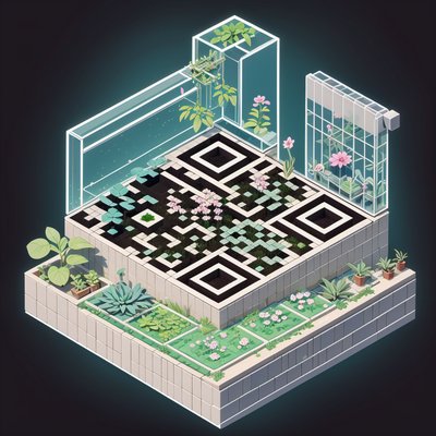 Isometric Greenhouse Garden QR Code Art