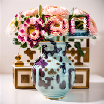粉色花毛茛花瓶摄影二维码艺术设计 — 图片 1