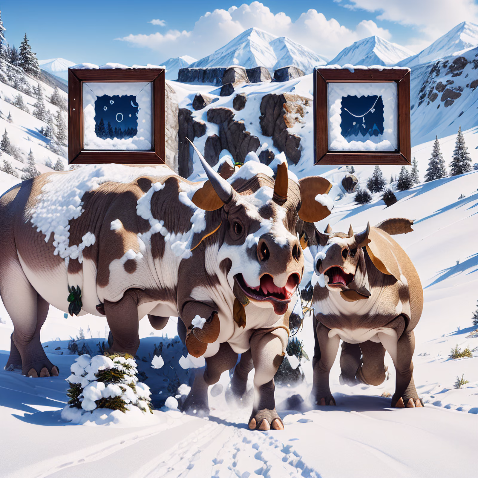 Заснеженные трицератопсы в мультяшном стиле: QR-код для постеров — изображение 1