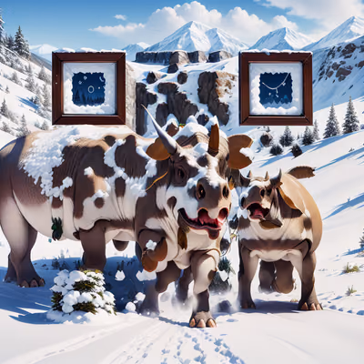 Заснеженные трицератопсы в мультяшном стиле: QR-код для постеров — изображение 1